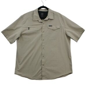 Wrangler ATG Mens XL Tan Khaki Short Sleeve Vented Hiking Button Down Shirt